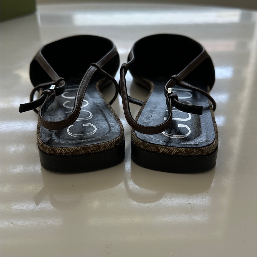 Gucci Beige Monogram Slingback Flats - Picture 11 of 13
